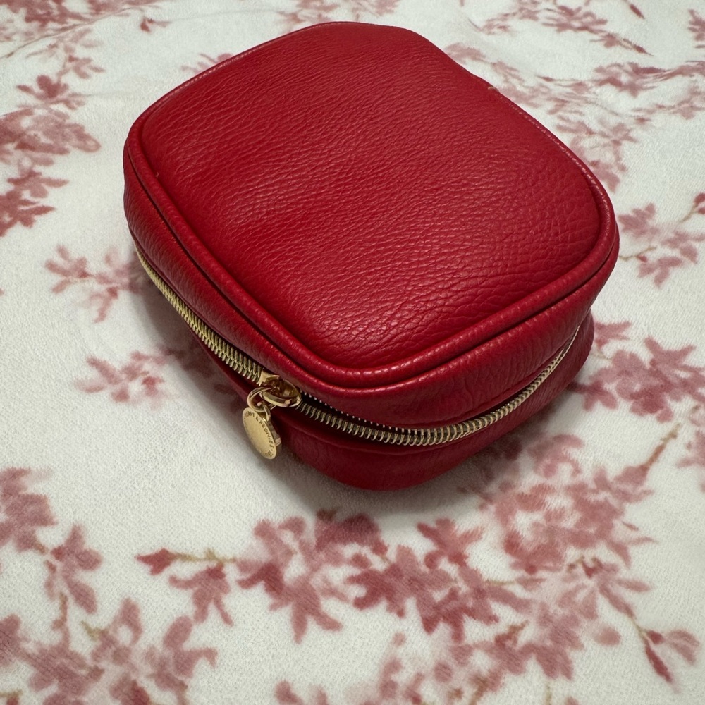 Poppy & Peonies Red Pebbled Leather Zip Cosmetic Case